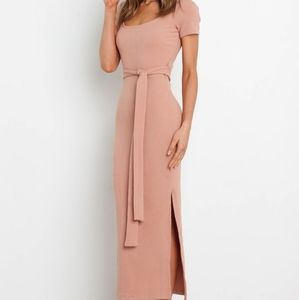 Blush ribbed midi dress